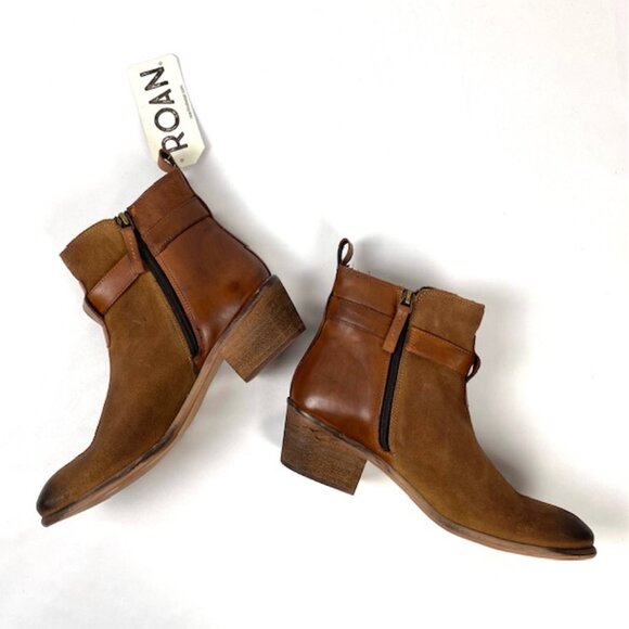 Roan Uma Hand Finished Full Grain Leather Belted Cowboy Heel Ankle Booties. 8 - Picture 9 of 12